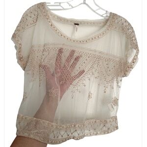 Free People The Vicki Sheer Embroidered Crop Top Sz S